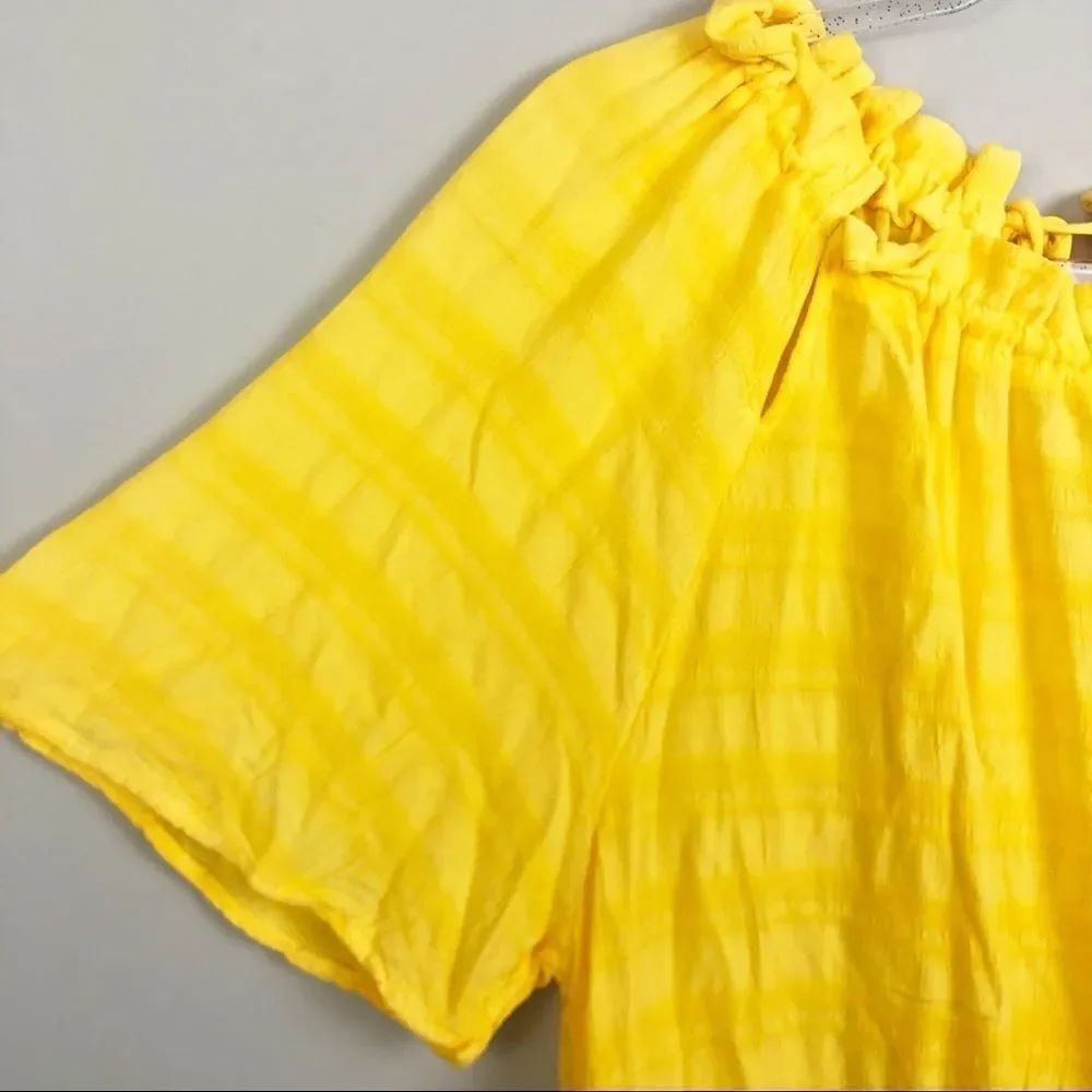MICHAEL STARS | Ruffle Tie Neck Top Plisse Yellow - Picture 5 of 13